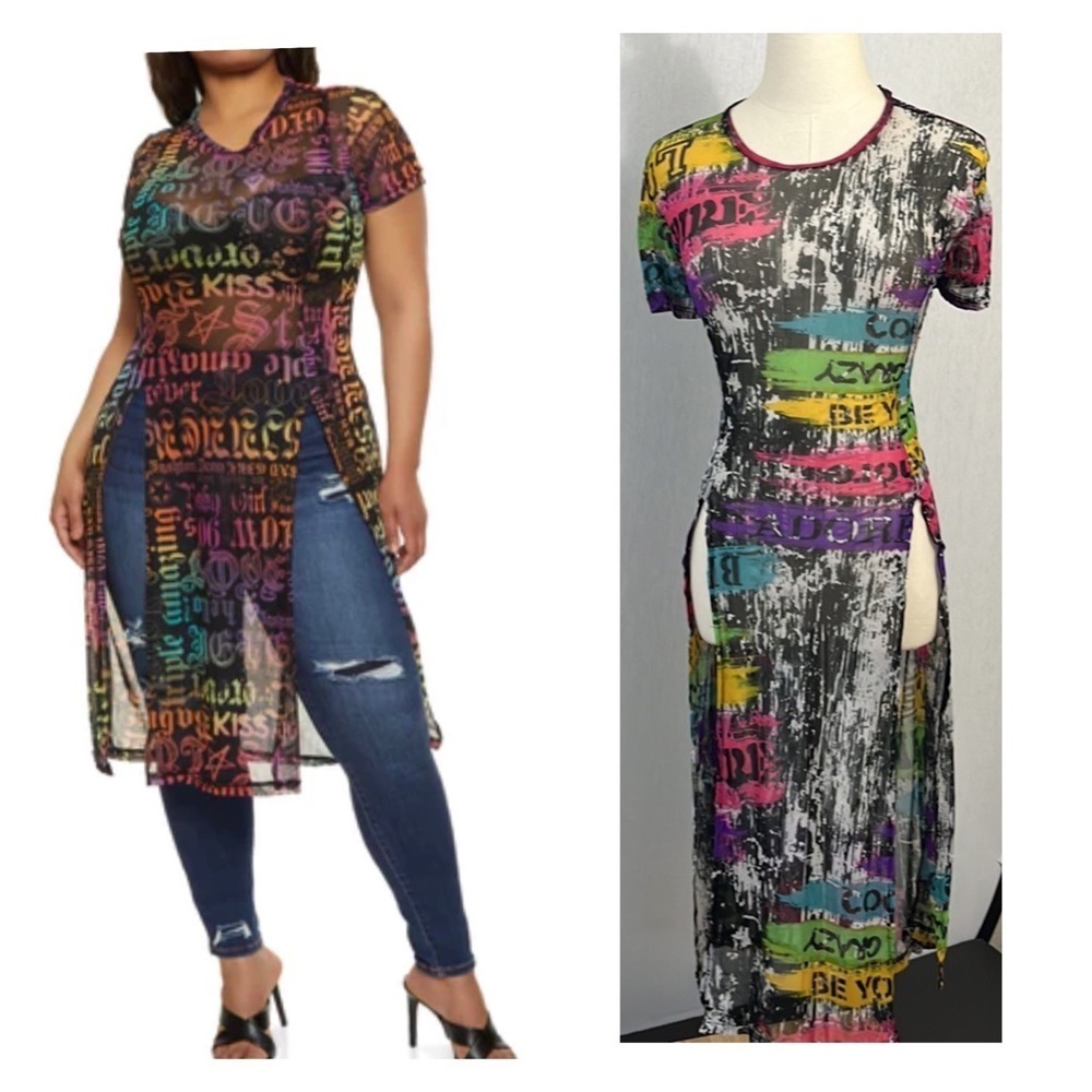 Sheer Mesh dress tunic top with high slits